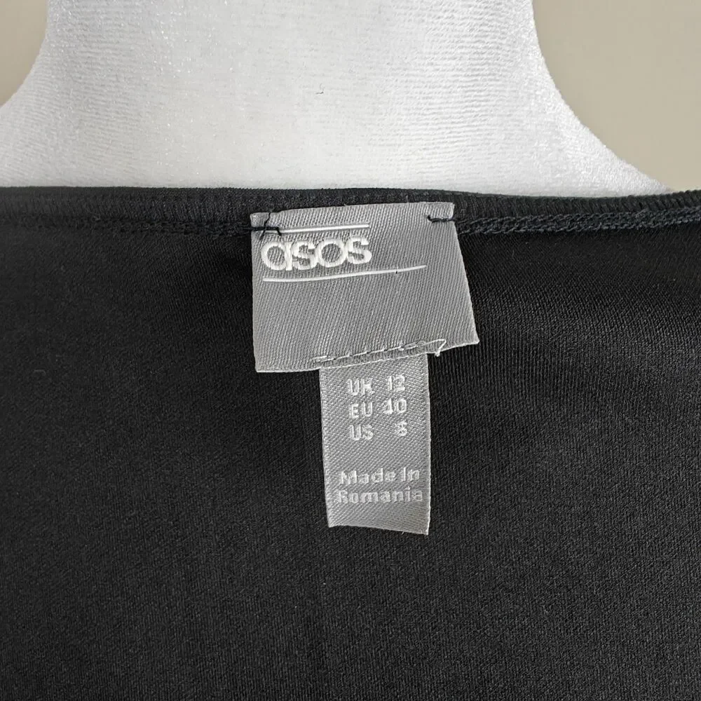 ASOS Buckle Waist Long Sleeve Dress Women's 8 US Monochrome Black White - Picture 5 of 9